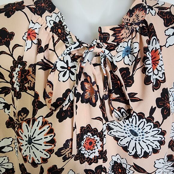 Ann Taylor Loft Womens Top Small Pink Floral Popover Tie Neck Career Sleeveless - Picture 6 of 10